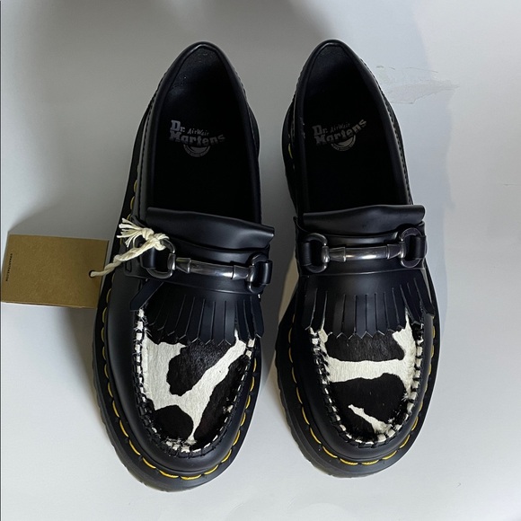 Dr. Martens Adrian Snaffle Black and White Fur Platform Loafers - Picture 5 of 6